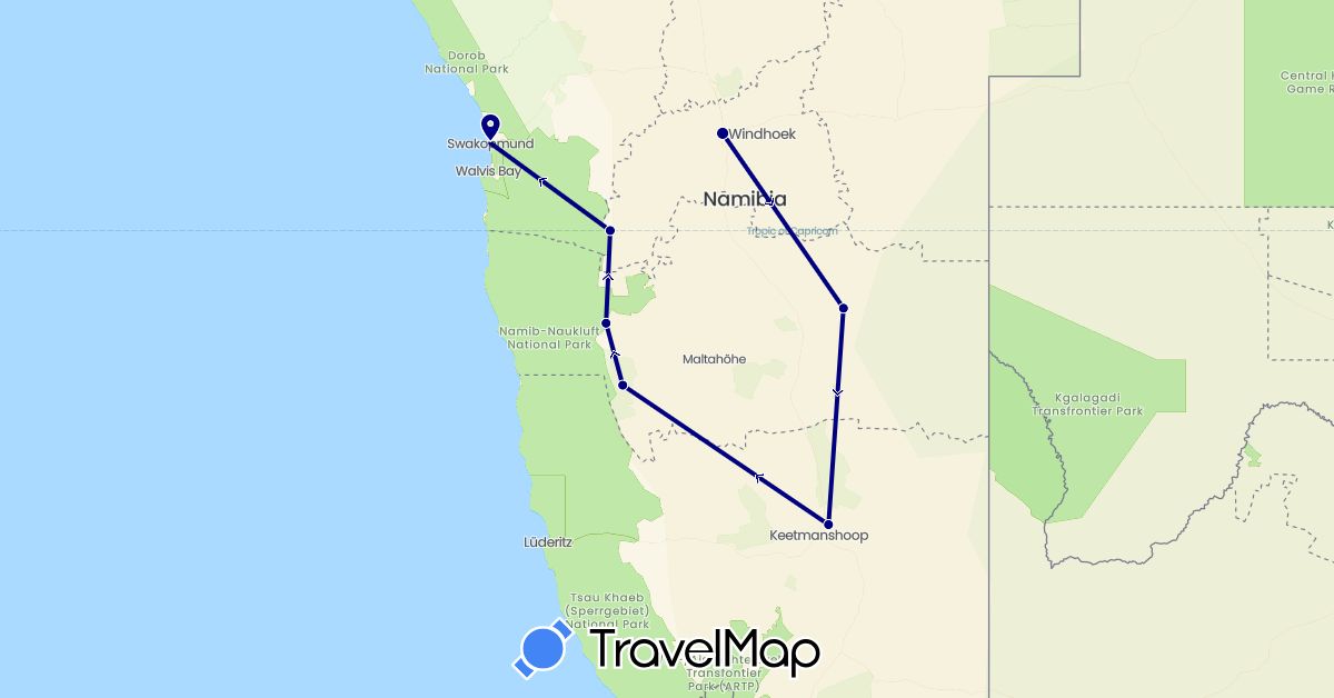 TravelMap itinerary: driving in Namibia (Africa)